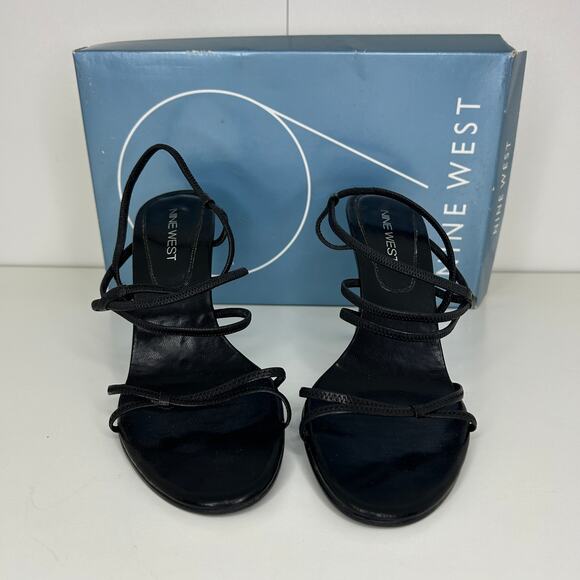 Nine West Black Strappy Heeled Sandals – Women’s Size 7.5M Leather Upper - Picture 3 of 8